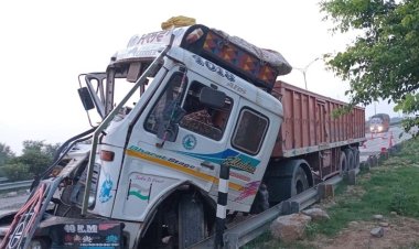एक्सप्रेस वे पर दुर्घटना में ट्रक चालक घायल