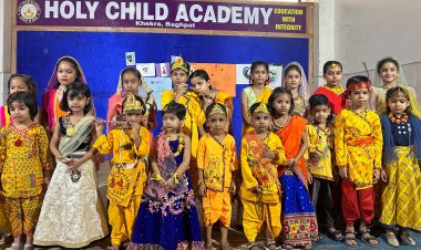 होली चाइल्ड में कृष्ण राधा की पोशाक में पहुंचे नौनिहाल