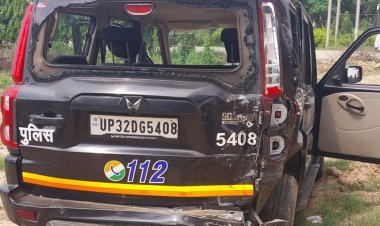 पुलिस की 112 गाडी से टकराई ईको कार