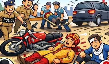 सड़क हादसे में बाइक सवार दो बाराती गंभीर घायल