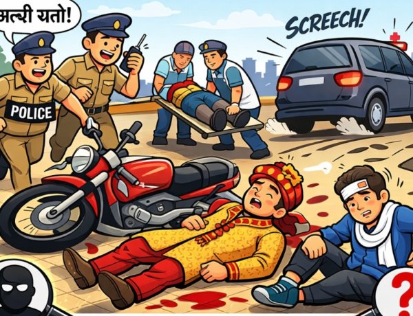 सड़क हादसे में बाइक सवार दो बाराती गंभीर घायल