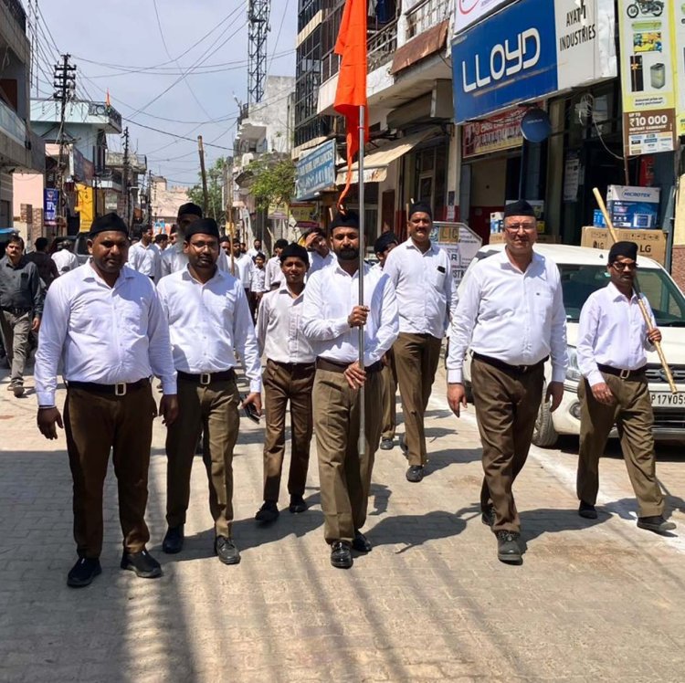 हिन्दू नववर्ष पर खेकड़ा में आरएसएस का भव्य पथ संचलन, गूंजे देशभक्ति के नारे
