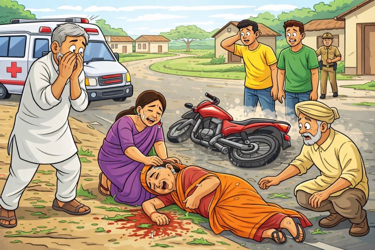 तेज रफ्तार बाइक की टक्कर से वृद्धा की मौत, गांव में शोक