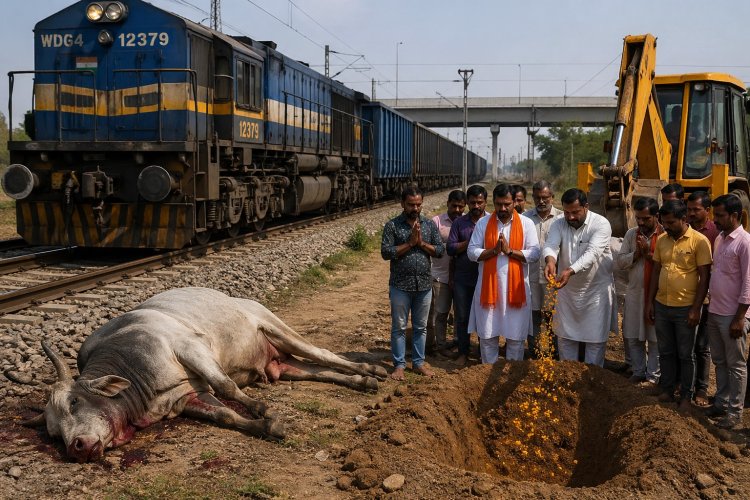 मालगाड़ी की चपेट में आकर घूमंतू सांड की मौत, विधि-विधान से किया गया अंतिम संस्कार