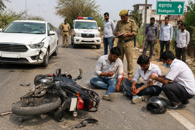 बड़ागांव रोड पर सड़क हादसा, बाइक सवार दो दोस्त घायल