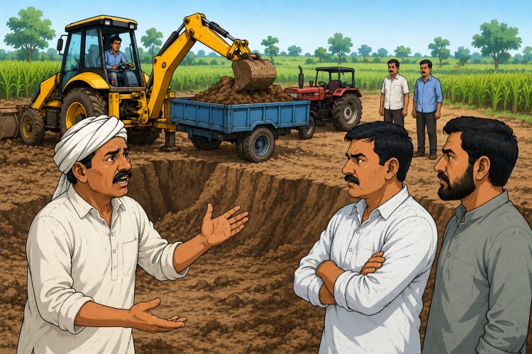किसान के खेत से जबरन कराया गया अवैध खनन, जमीन हुई बर्बाद