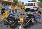 पाठशाला रोड पर आमने-सामने भिड़ीं दो बाइक, दो युवक गंभीर घायल