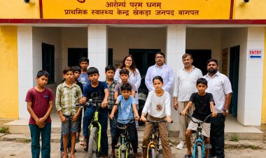 साइकिल चलाकर बच्चों ने दिया तंदुरुस्ती का संदेश
