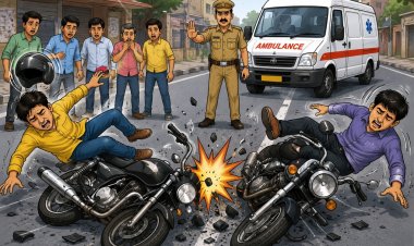 पाठशाला रोड पर आमने-सामने भिड़ीं दो बाइक, दो युवक गंभीर घायल