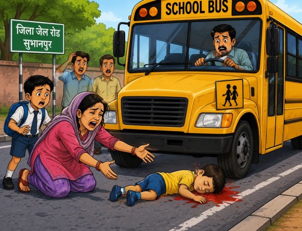 स्कूल बस की चपेट में आने से तीन वर्षीय मासूम की मौत, परिवार में मचा कोहराम
