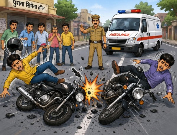 पाठशाला रोड पर आमने-सामने भिड़ीं दो बाइक, दो युवक गंभीर घायल