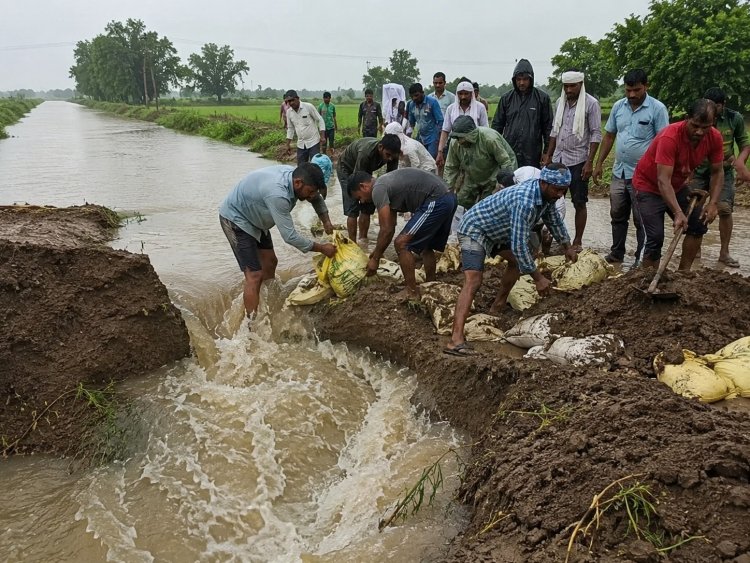 माइनर की तीन जगह पटरी टूटी, खेतों में घुसा पानी; बारिश के बीच किसानों ने खुद संभाला मोर्चा