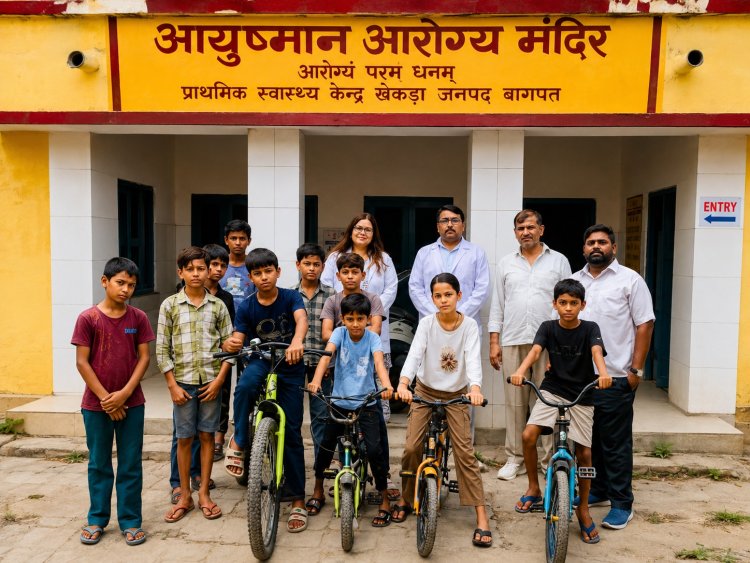 साइकिल चलाकर बच्चों ने दिया तंदुरुस्ती का संदेश