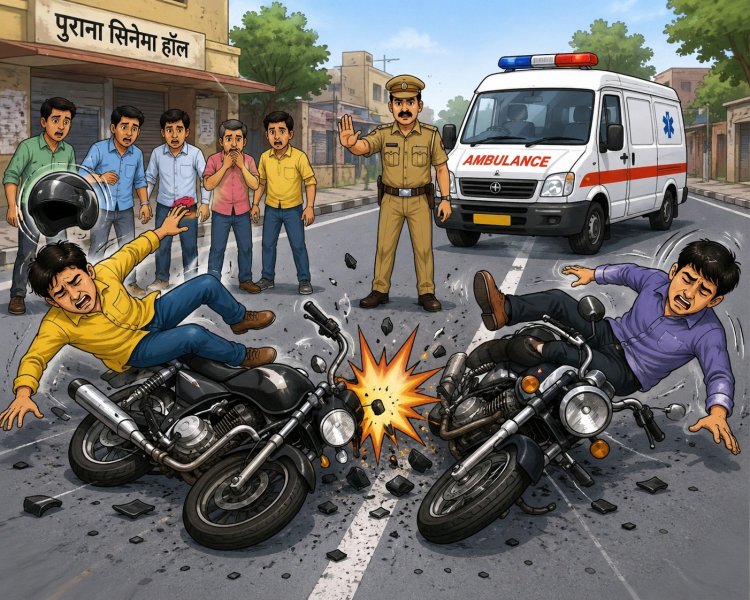 पाठशाला रोड पर आमने-सामने भिड़ीं दो बाइक, दो युवक गंभीर घायल