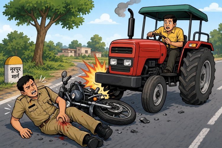 ट्रैक्टर की टक्कर से जेल वार्डर गंभीर घायल, चालक के खिलाफ मुकदमा