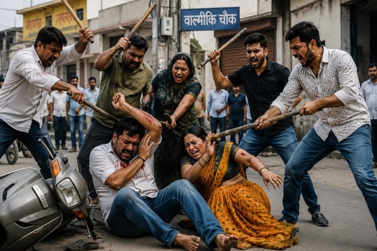 प्लॉट विवाद ने लिया हिंसक रूप, दंपती पर बीच सड़क लाठी-डंडों से हमला