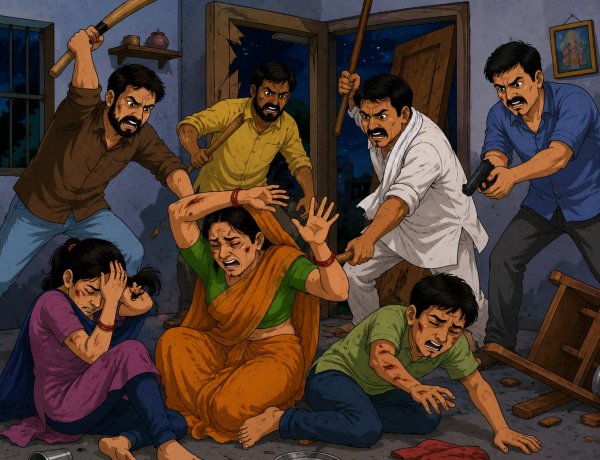 आधी रात दबंगों का कहर: घर में घुसकर मां, बेटे और बेटी पर जानलेवा हमला