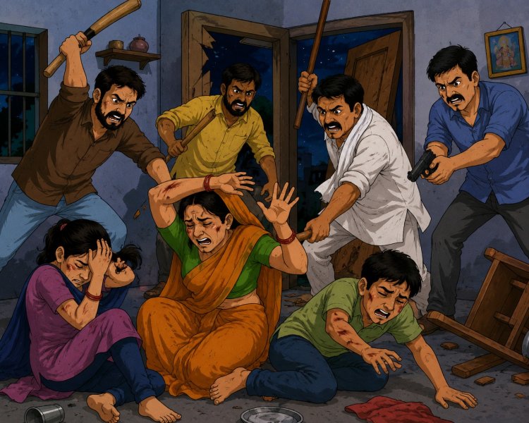 आधी रात दबंगों का कहर: घर में घुसकर मां, बेटे और बेटी पर जानलेवा हमला