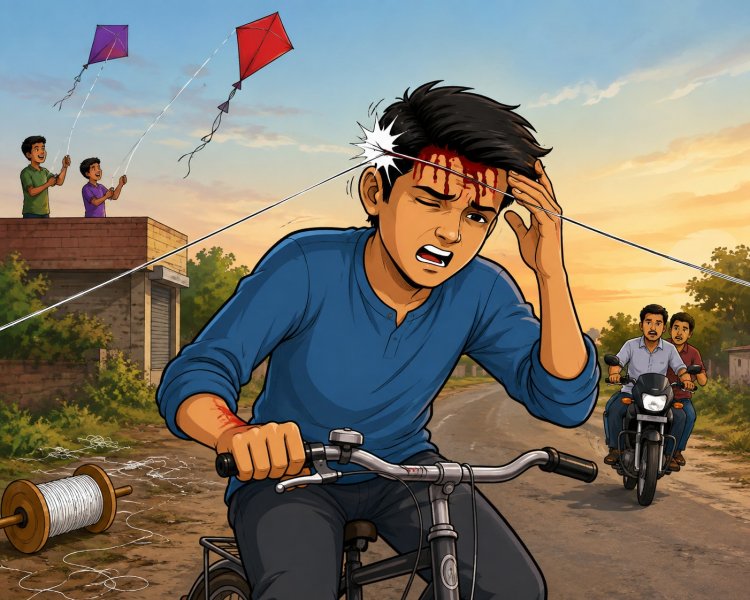 चाइनीज मांजे ने युवक का माथा काटा, प्रशासन से कार्रवाई की मांग
