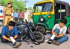 टेंपो की टक्कर से बाइक सवार दो दोस्त गंभीर घायल