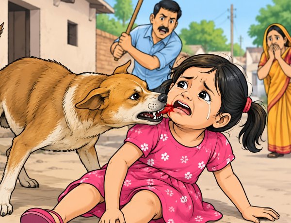 घर के बाहर खेल रही पांच वर्षीय बालिका को कुत्ते ने काटकर किया घायल