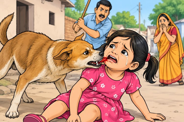 घर के बाहर खेल रही पांच वर्षीय बालिका को कुत्ते ने काटकर किया घायल