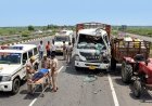 ईस्टर्न पेरिफेरल एक्सप्रेसवे पर खड़े ट्रैक्टर-ट्रॉली से टकराया ट्रक, चालक घायल