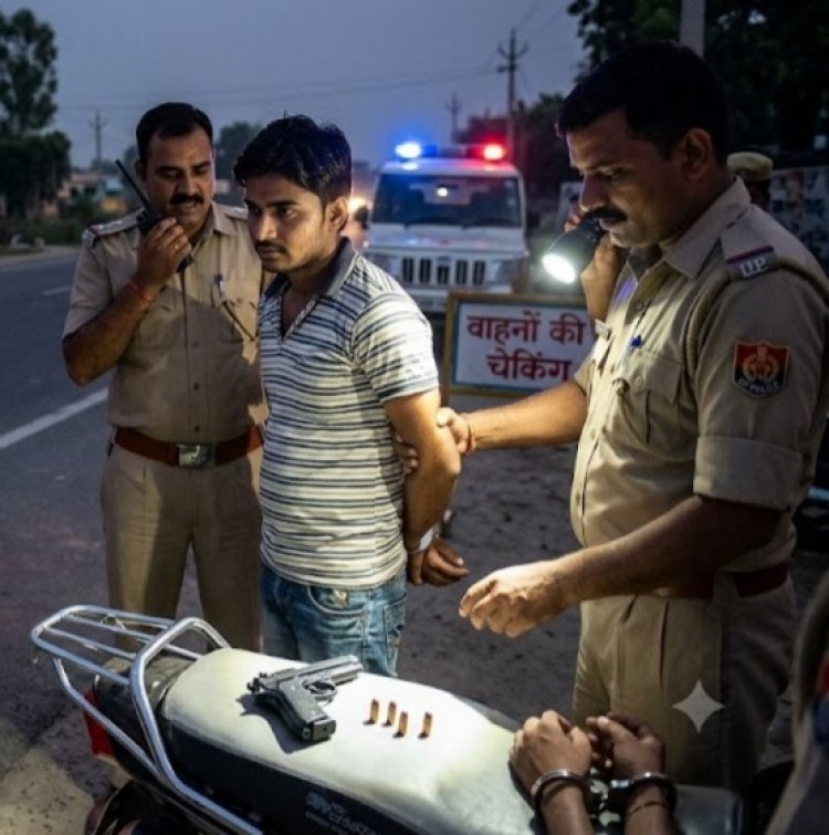 चेकिंग के दौरान भागने लगा युवक, पुलिस ने घेराबंदी कर दबोचा; अवैध पिस्टल व कारतूस बरामद