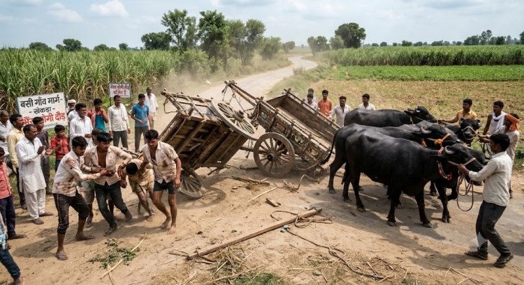 प्रतिबंधित भैंसा बोगी दौड़ में दो बोगियां टकराकर पलटीं, चार घायल